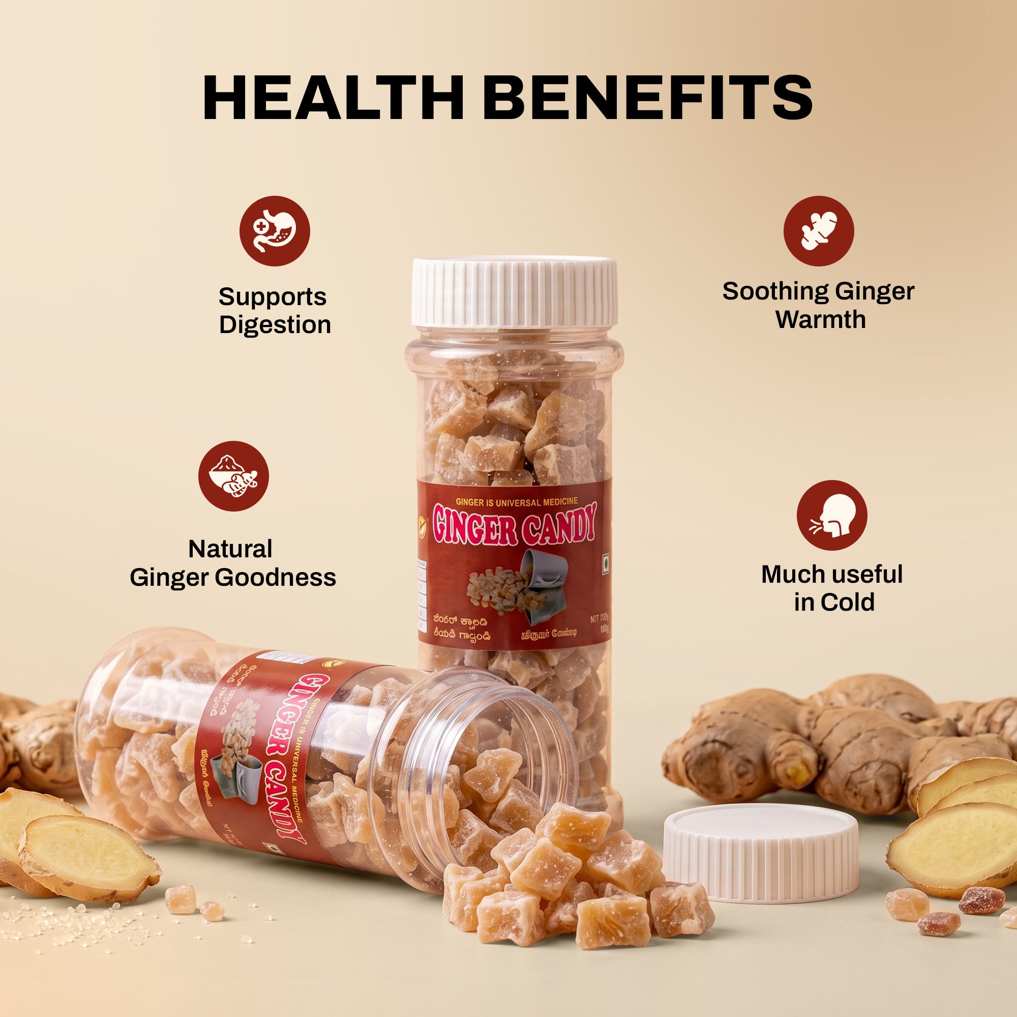 Ginger Candy – Value Pack of 3 Jars (70g Each)